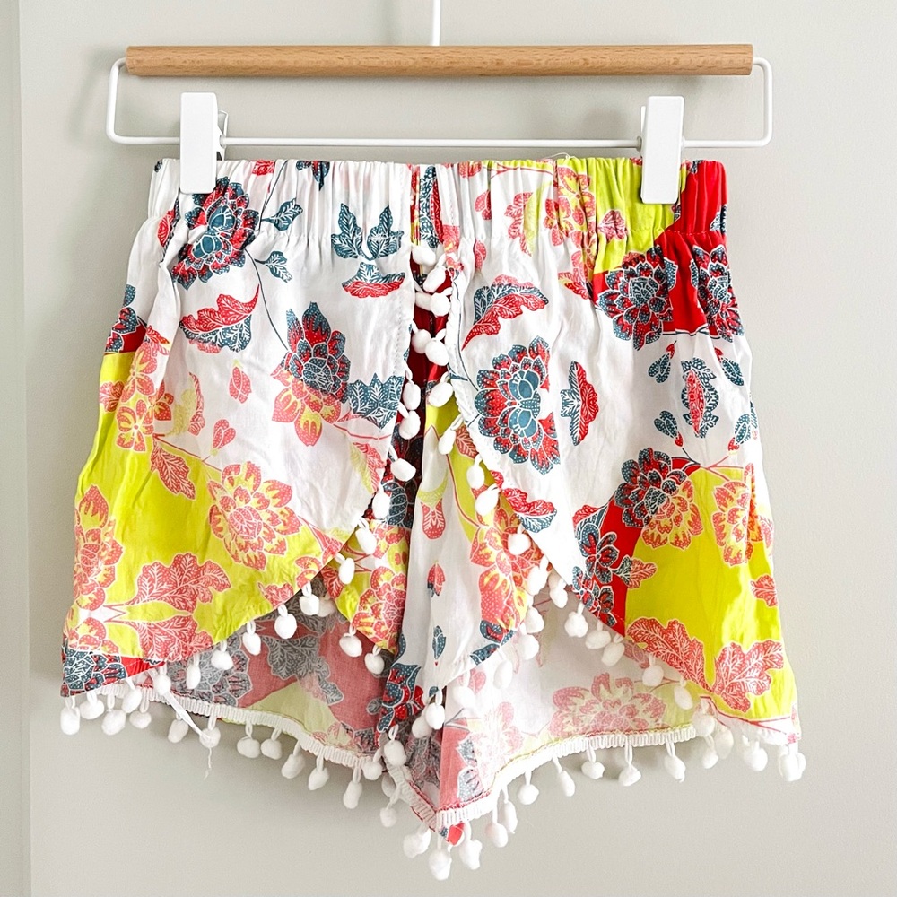 RAGA colorful floral pom pom boho shorts